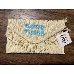 NWT Good Times Straw Clutch in Natural Turquoise 11" x 7" Bag Purse